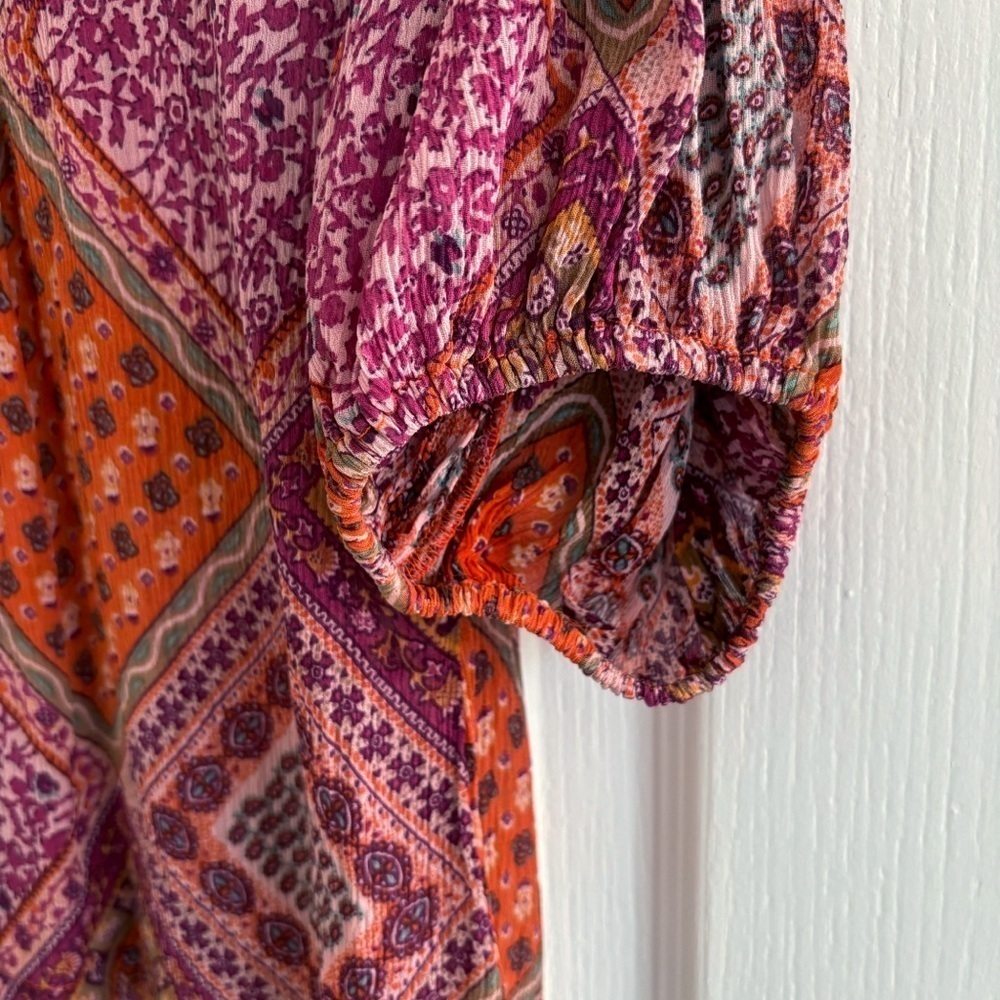 Sundance Silk Patchwork Blouse Medium 3/4 Sleeve - image 3